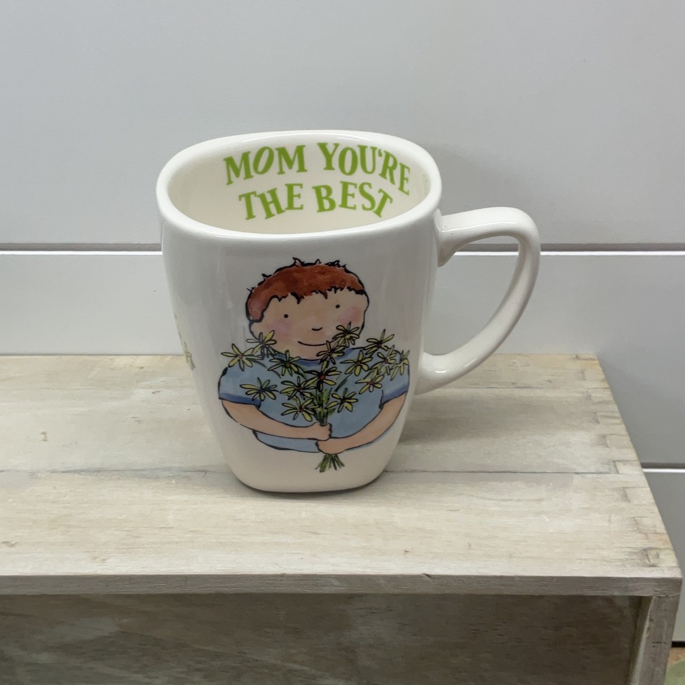 R Table Mom You're The Best Ceramic Coffee Mug Boy Wildflowers White 4in